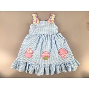 Emily Rose Toddler 4T Dress Blue Seersucker Gingham Embroidery Cupcake Birthday